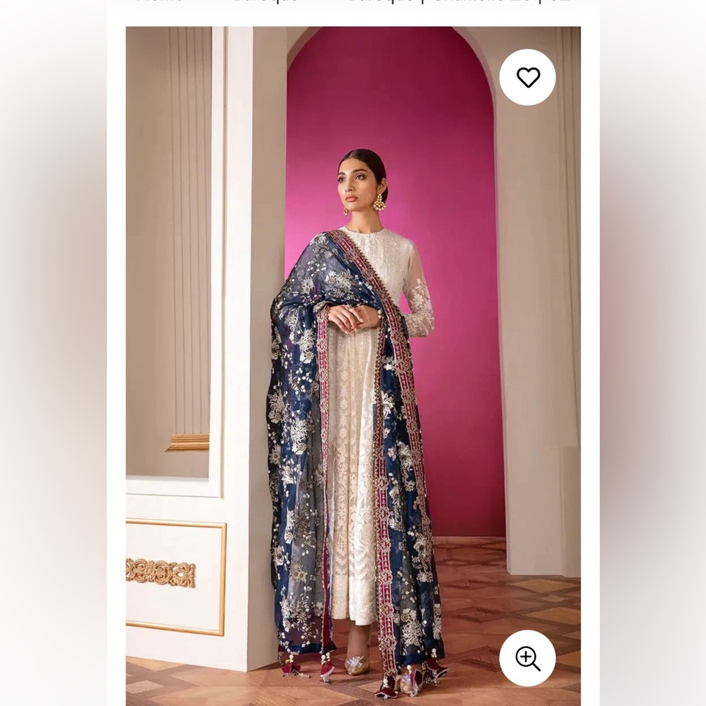 Baroque White Embroidered suit with Navy Floral Dupatta - OPEN TO ALL OFFERS